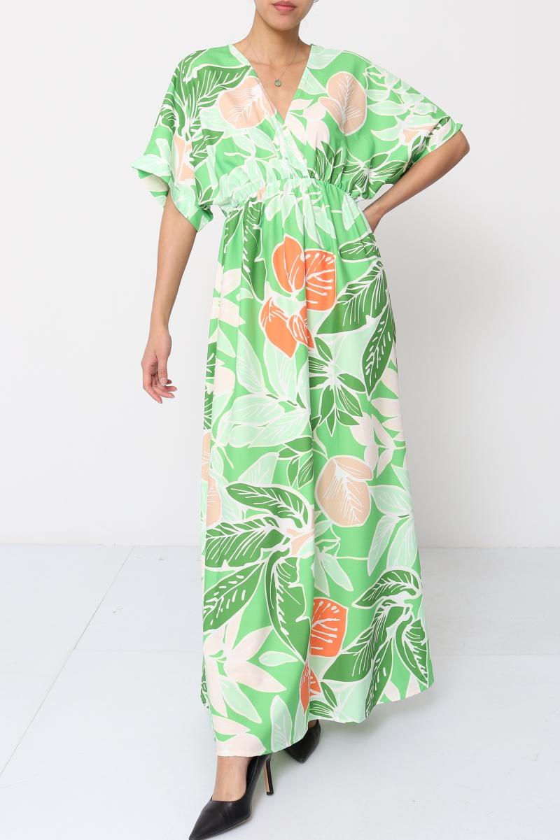 Långklänning i vackert mönster - Grön/Turkos/Lila