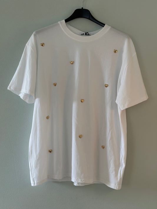 T-shirt med guldhjärtan - Vit
