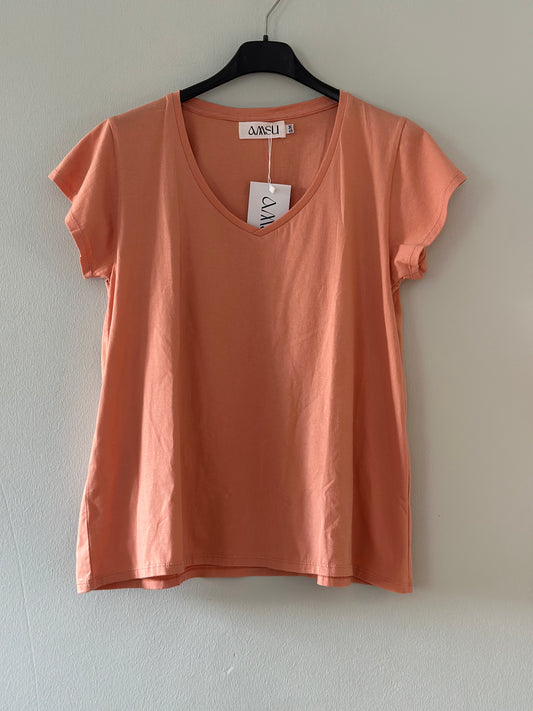 AMSU, V-ringad T-shirt - Korall/Beige/Svart/Vit/Plommon