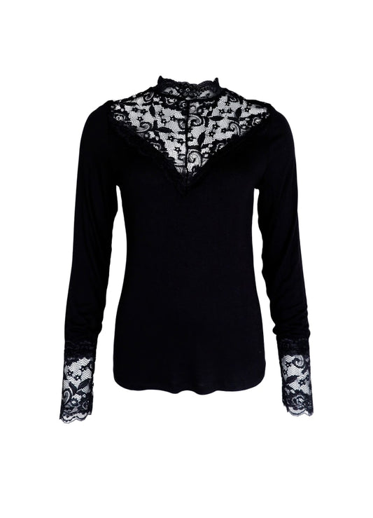Black Colour, BCLOA ls lace blouse - Svart