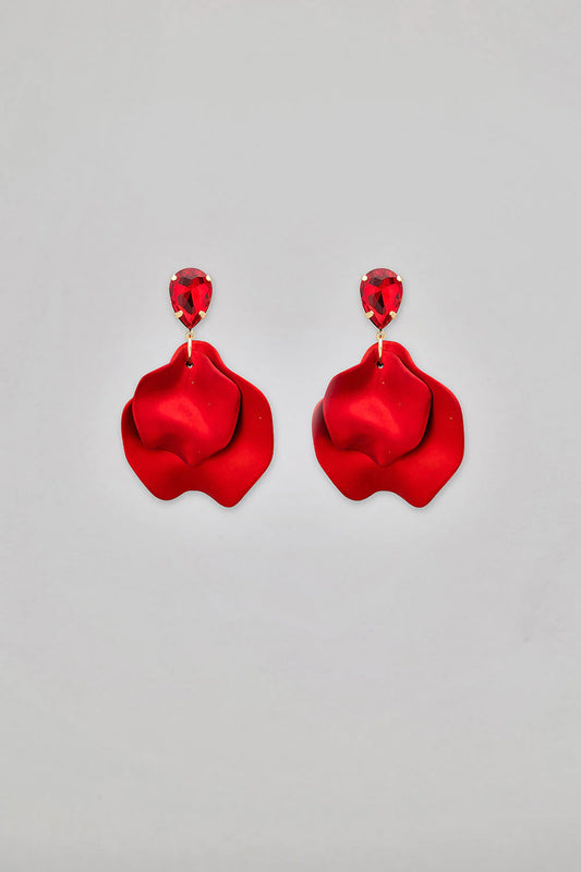 Bow 19, LEAF EARRINGS WINE - RED METALLIC CZ