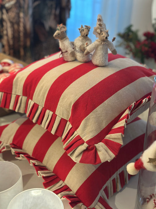 Randig kudde 45x45 cm _ Röd/Beige