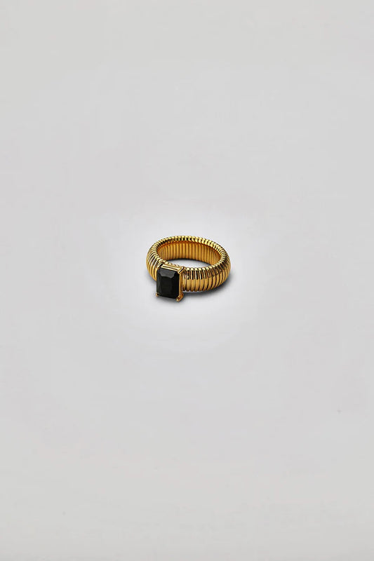 Bow19, SAHARA RING BLACK CZ - GOLD