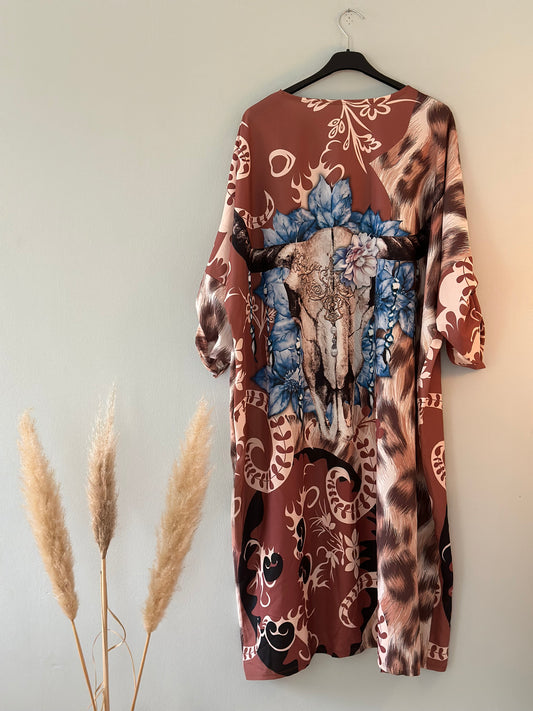 Kimono med bohomönster - Brun