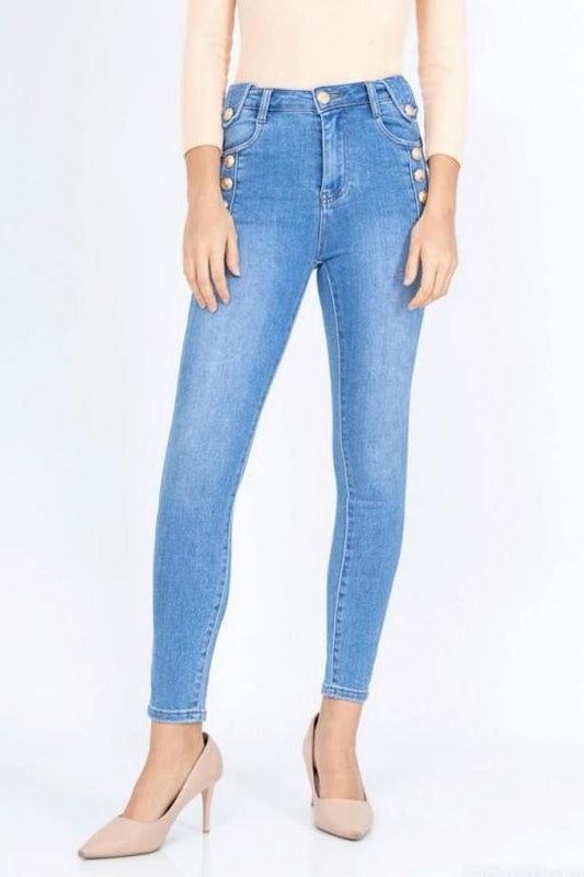 Jeans med knappar på sidorna - Jeansblå