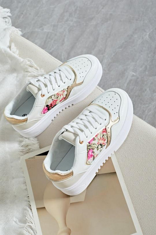 Sneakers med blommor - Vita