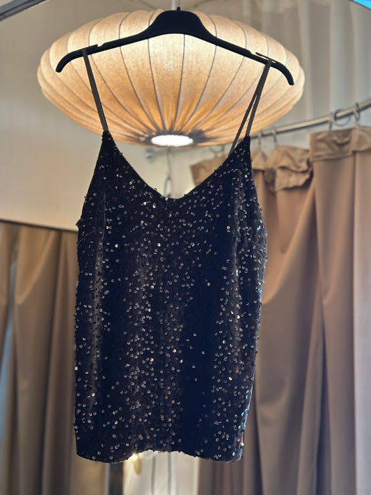 Paljettlinne med reglerbara axelband - Brun