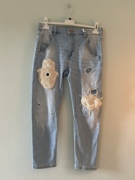 Jeans med broderi - Ljus denim