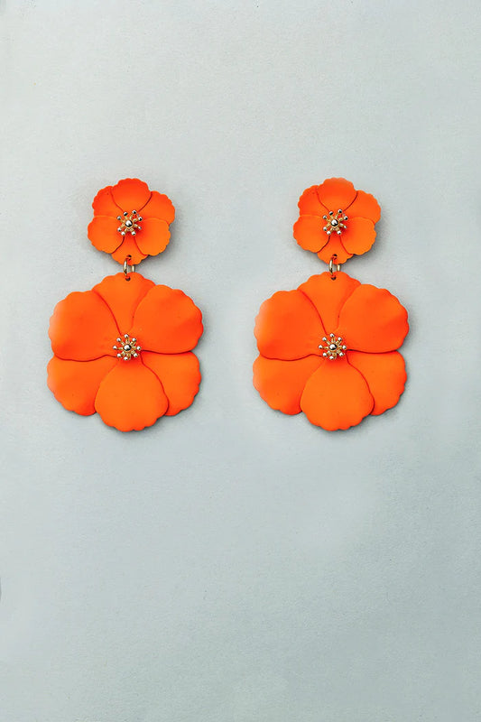 Bow 19, Flower Twin Earrings - Mat Orange
