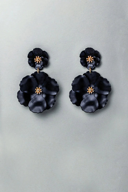 Bow 19, Flower Twin Earrings - Black Pearl