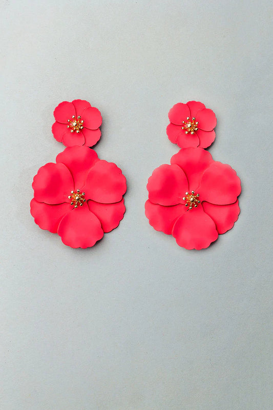 Bow 19, Flower Twin Earrings - Coral
