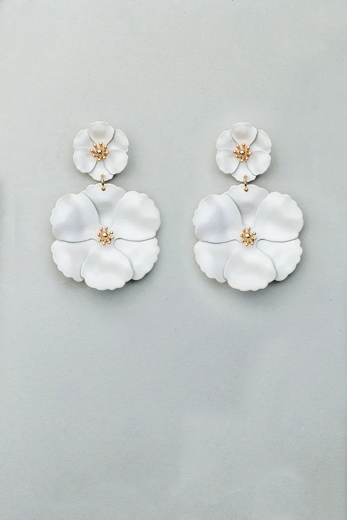 Bow 19, Flower Twin Earrings - Mat White