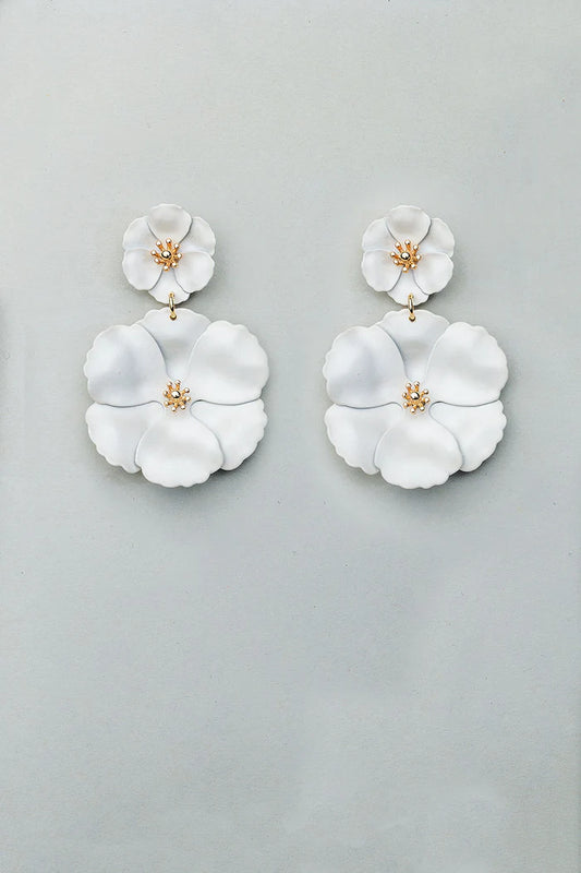 Bow 19, Flower Twin Earrings - Mat White