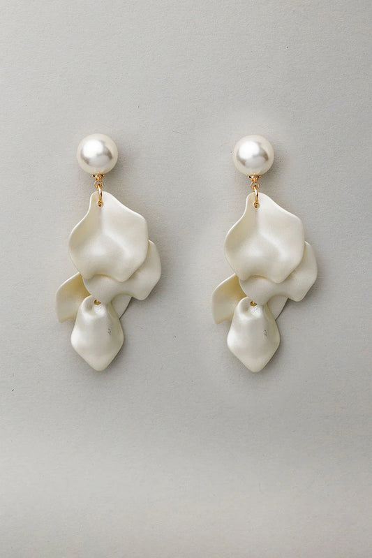 Bow 19, Pearl Leaf Earrings - White
