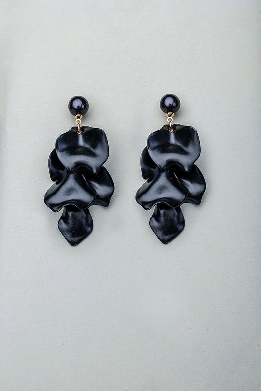 Bow 19, Pearl Leaf Earrings - Black