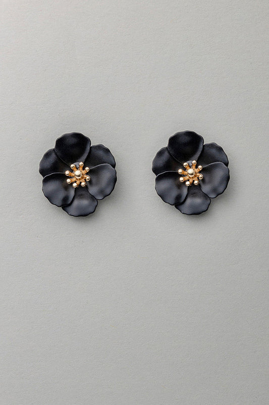 Bow 19, FLOWER SMALL EARRINGS PEARL - BLACK