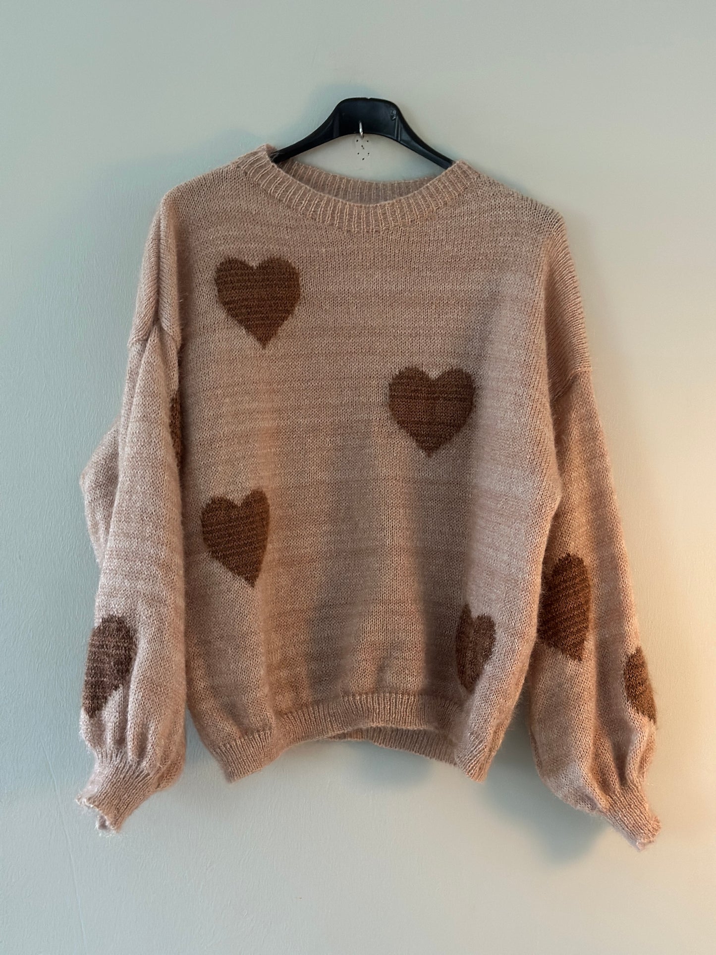 Hjärtmönstrad stickad tröja - Beige