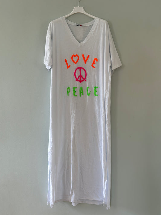 T-shirt klänning ”Peace and Love” - Svart/Grön/Beige/Vit