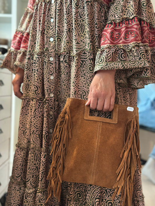 Bohoväska i läder - Svart/Beige/Brun/Kaki