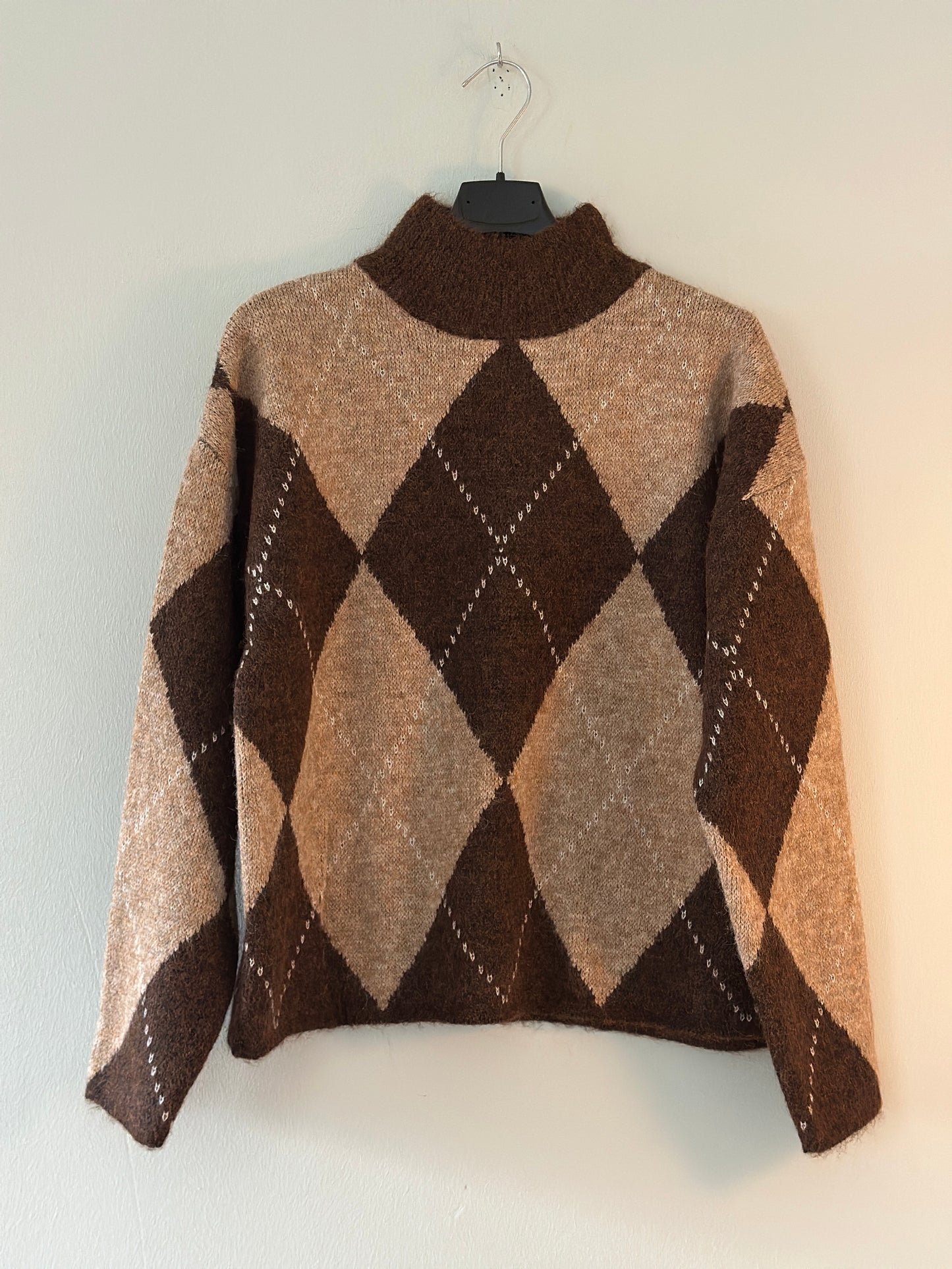 Stickad tröja med halvkrage - Brun/Beige