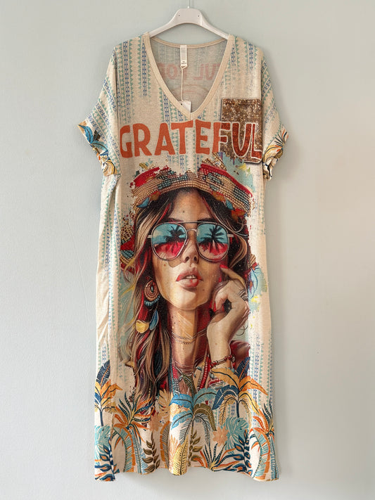 T-shirt klänning ”Grateful” - Multicolour