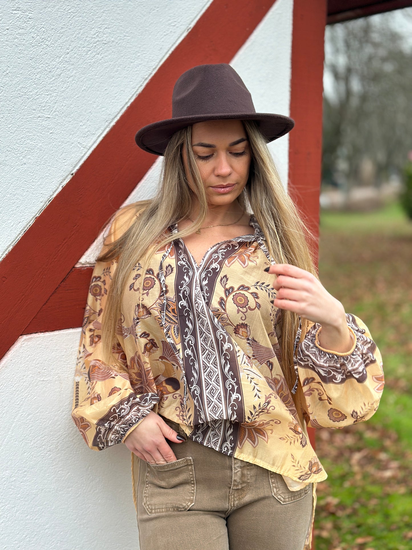 Blus ”Malena” i vackert mönster - Gul