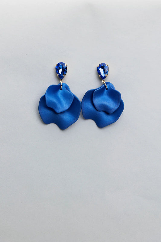 Bow 19, Leaf Earrings - Dark Blue