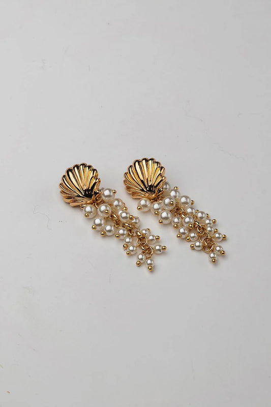 Bow19, SHELL EARRINGS MULTI PEARLS - Gold