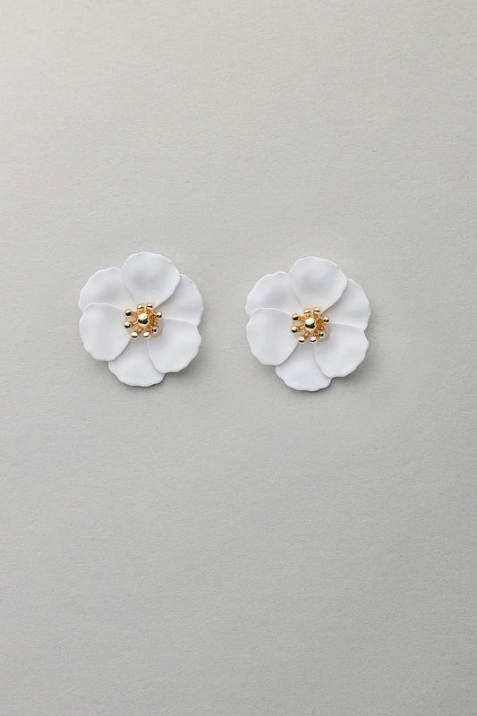 Bow19, FLOWER SMALL EARRINGS - MAT WHITE