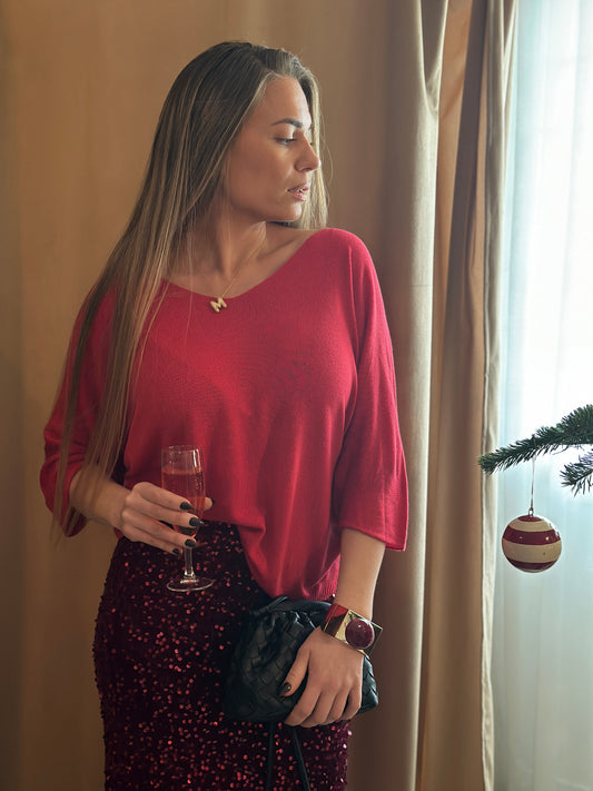 Finstickad tröja - Röd