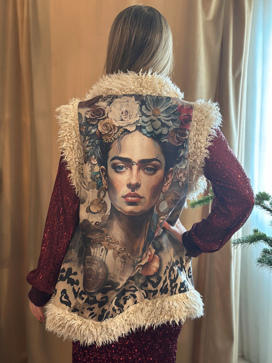 Väst ”Kahlo” med fluff framtill - Flerfärgad