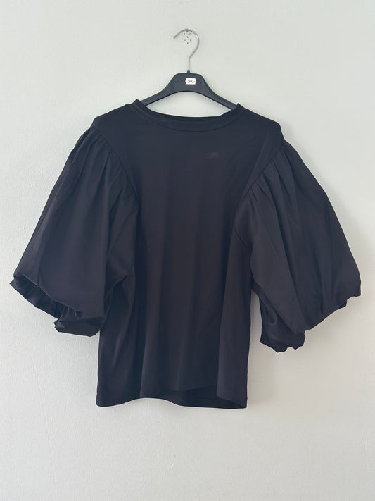 T-shirt med puffärm - Beige/Vit/Svart