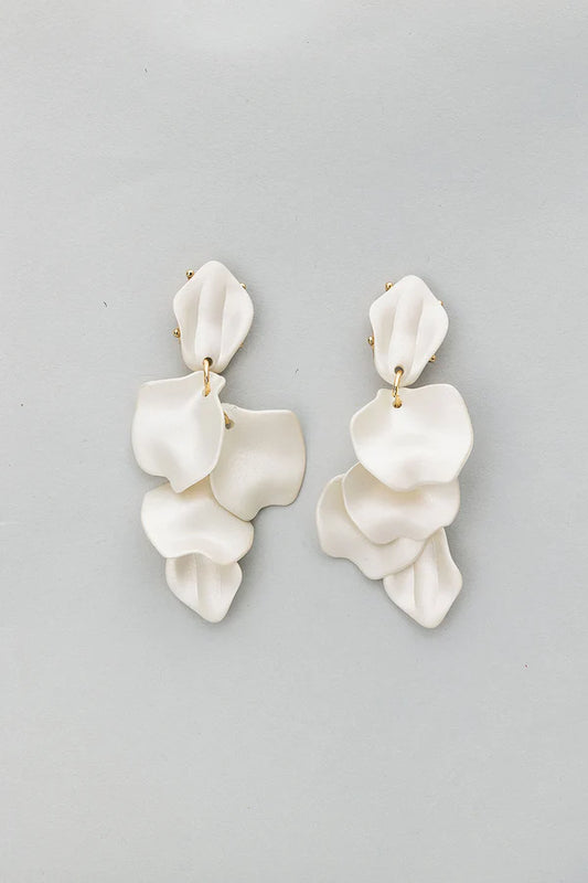 BOW19, Leaf Earrings - Pearl White