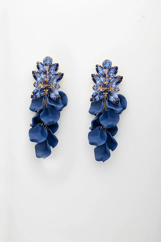 Bow19, LEAF BIG STONE EARRINGS - NAVY