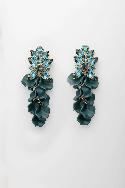 Bow19, LEAF BIG STONE EARRINGS - DARK GREEN