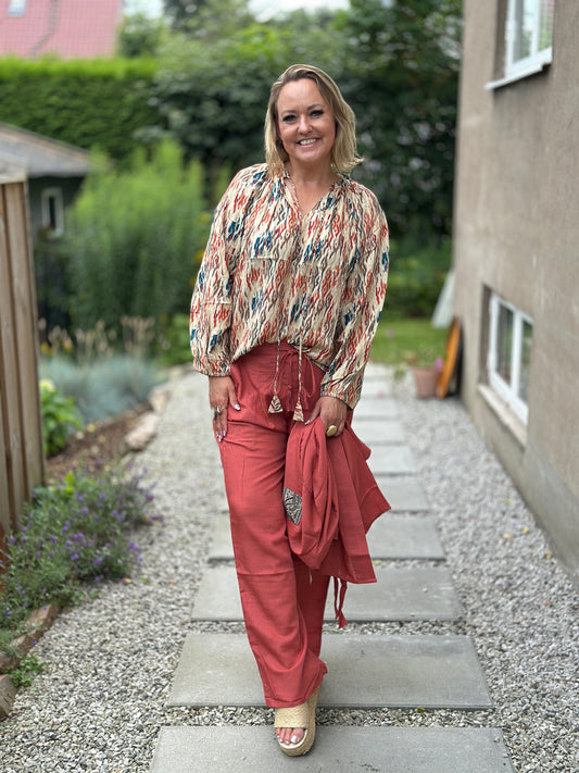 Byxor ”FILO” med resår i midjan - Rost