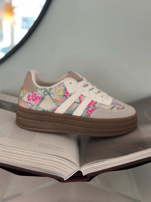 Sneakers med paljetter - Beige