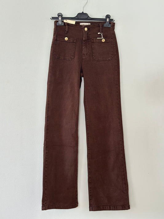 Folyrose, Jeans med små fickor framtill och guldknappar - Bruna