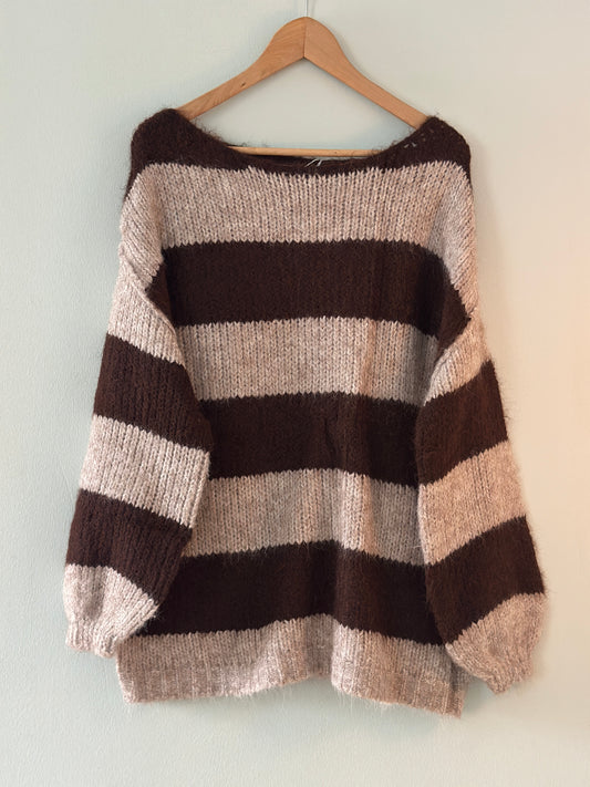 Randig stickad tröja ”Olivia” - Brun-Beige