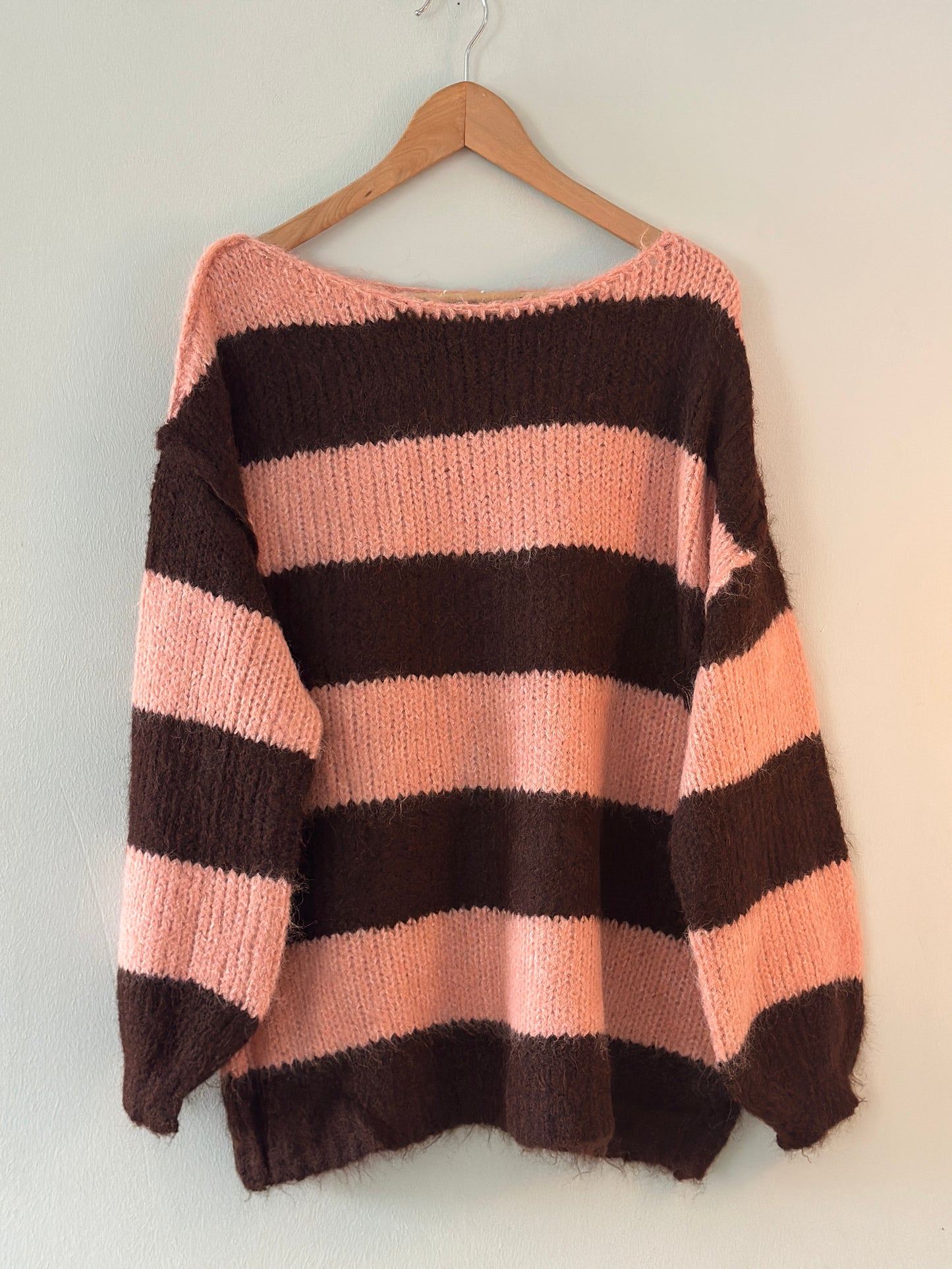 Randig stickad tröja ”Olivia” - Brun-Rosa