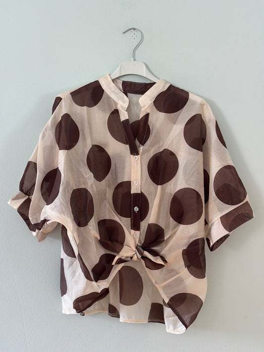 Blus ”Dots” - Beige med bruna prickar
