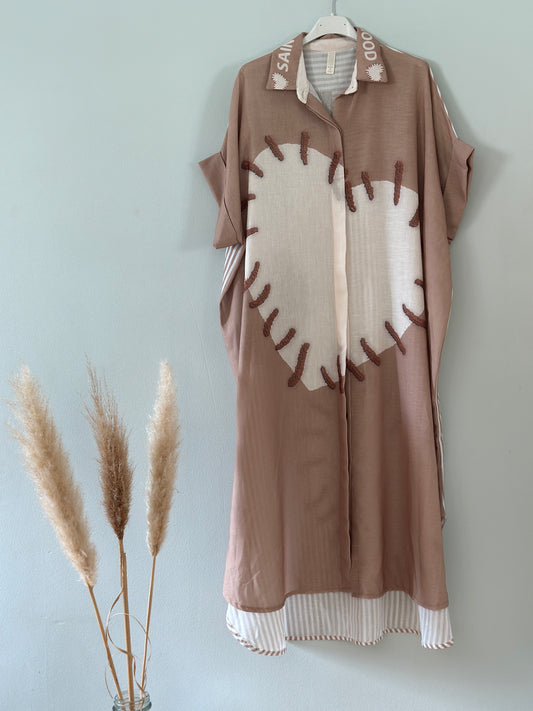 Skjortklänning ”Heart” - Beige/Brun