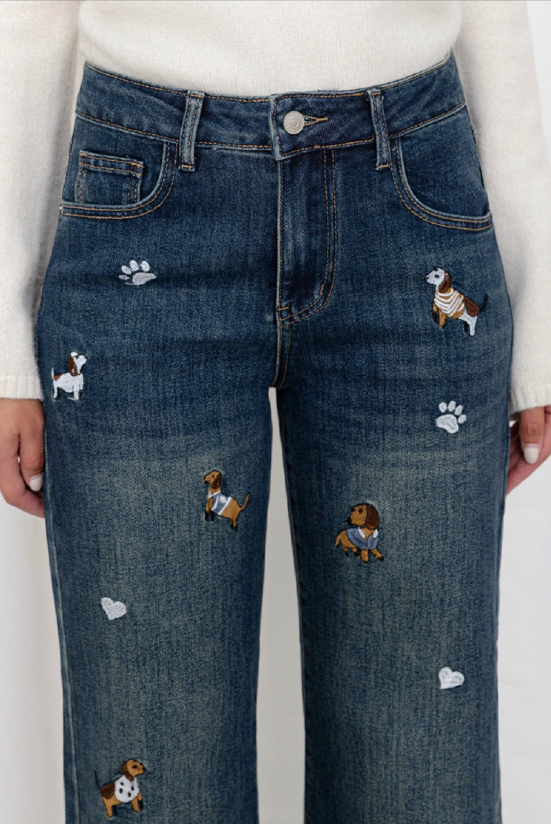 Jeans med broderade taxar - Jeansblå