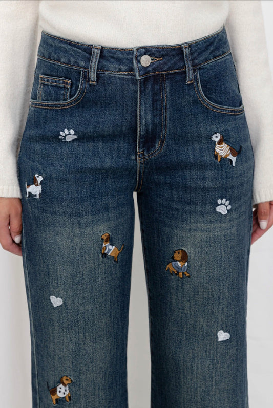 Jeans med broderade taxar - Jeansblå