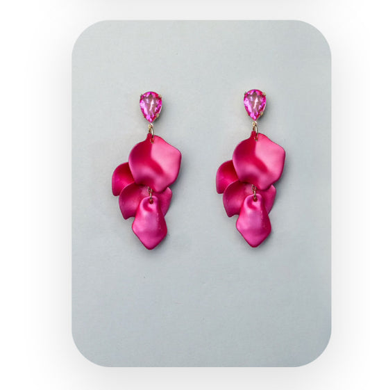 Bow 19, Leaf Earrings Pearl - Strong Pink