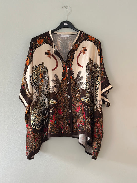 Blus ”Saga” med leopardmönster - Brun/Rosa