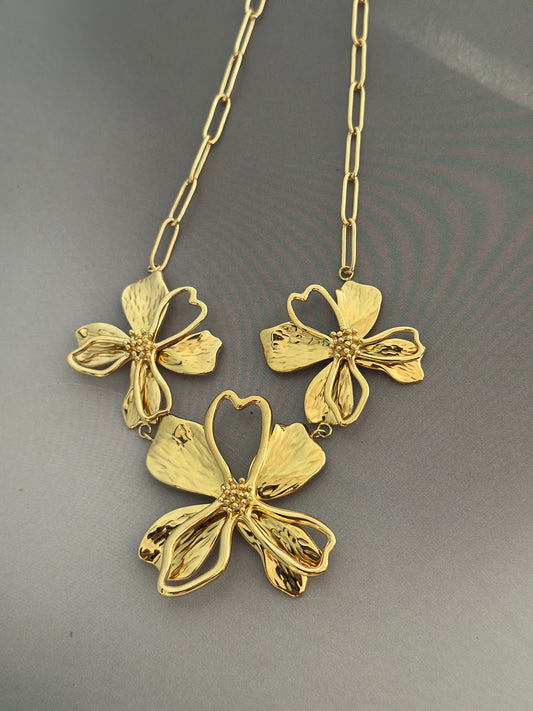 Halsband ”Flower” - Svart/Guld/Beige