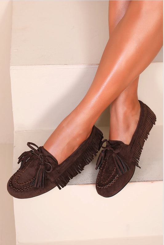 Loafers ”Boho” med fransar - Bruna