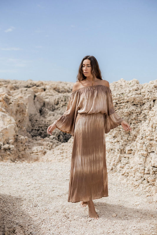 Coconut Milk, Long wrap skirt tie dye - Brown Earth