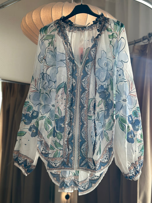 Blus ”Roxanna” med ballongärm - Blå